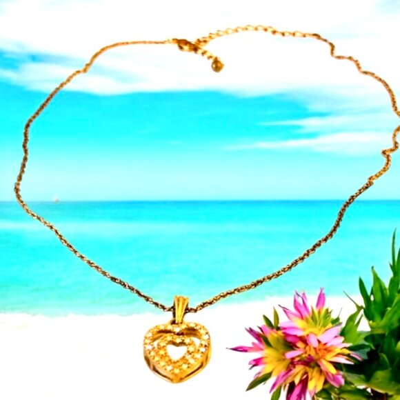 Avon Floating Heart Pendant Rhinestones Necklace Signed NA 16" - Picture 3 of 14